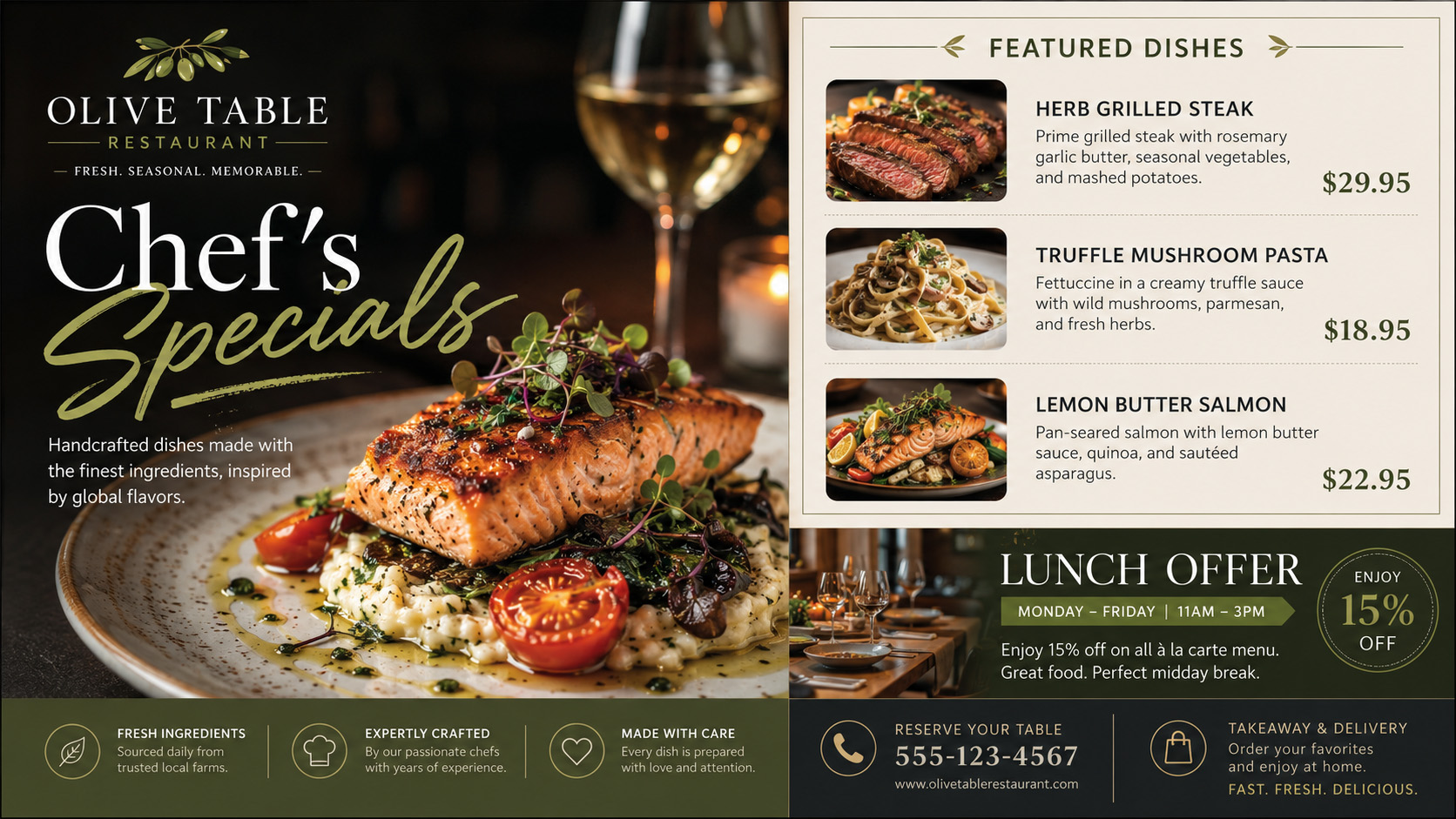 Olive Table restaurant chef's specials screen