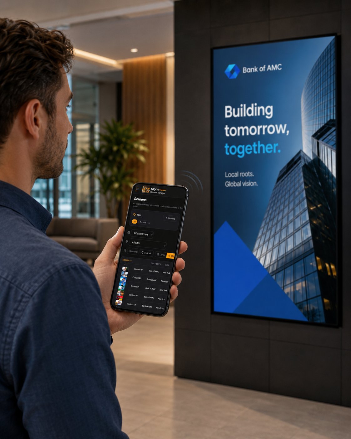Managing a lobby display from the Signzware mobile app